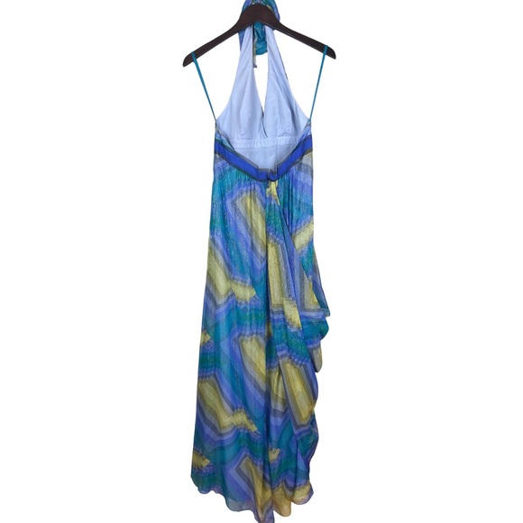 BCBGMaxAzria Silk Metallic Maxi Halter Dress New 10 - Picture 3 of 12